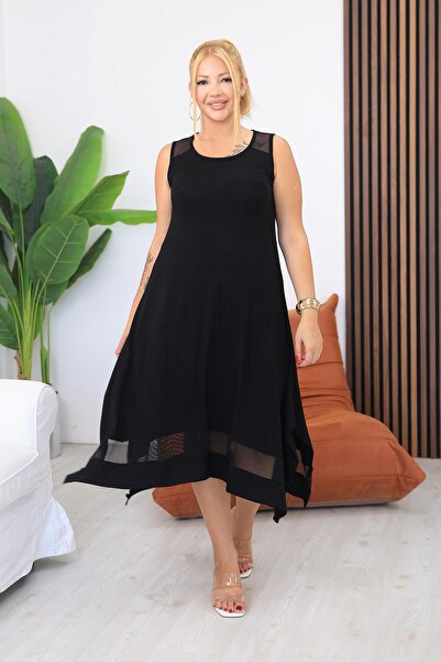 Siyezen Plus Size Asymmetry Cut Cotton Lycra Dress