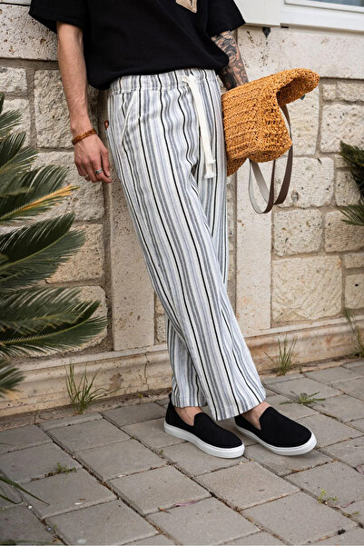 no7man Siena Black Striped 100% Cotton Men's Trousers