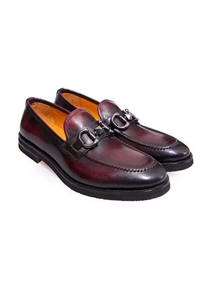 FRANCO CALVANI Burgundy Color Laceless Genuine Leather Men's Shoes