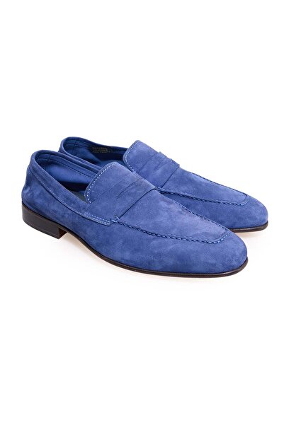 FRANCO CALVANI Blue Color Laceless Genuine Leather Suede Men's Shoes