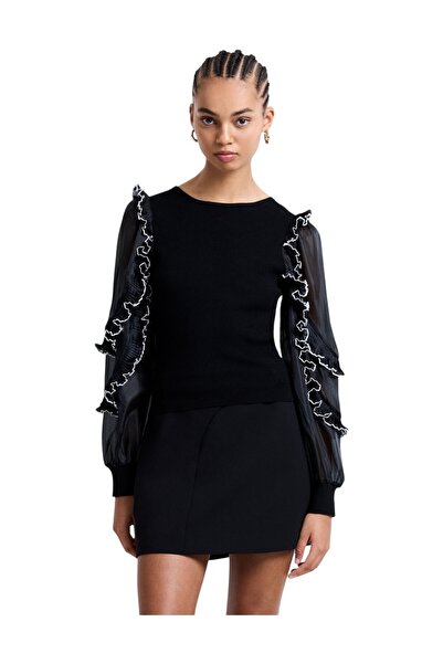 French Connection Women Krista Mix Ruffle Trim Sleeve Top