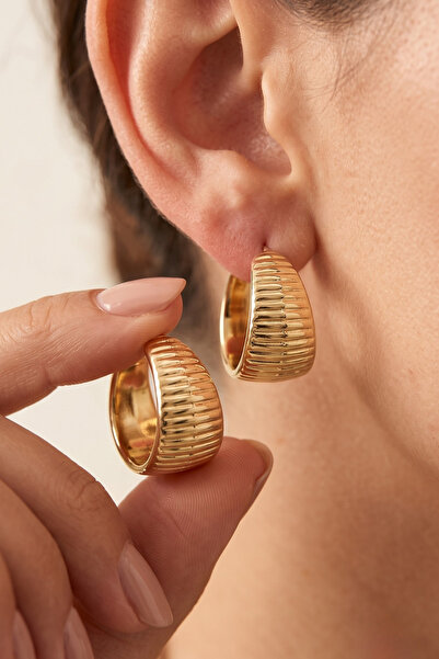 Elika Silver Women's Serrated Thick Hoop Earrings