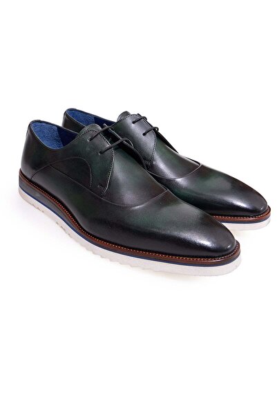 FRANCO CALVANI Green Color Lace-Up Genuine Leather Men's Shoes