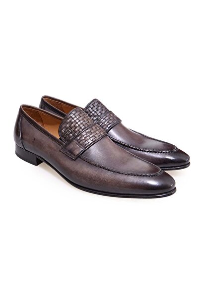FRANCO CALVANI Gray Color Laceless Genuine Leather Men's Shoes