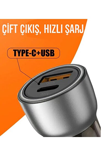 48 W Type-c Ve Usb Girişli Araç Çakmaklık Hızlı Şarj Başlığı