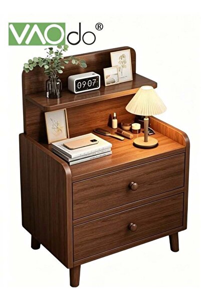VAODO Bedside Nightstand with Double Drawers, Modern Storage Cabinet with Mul...