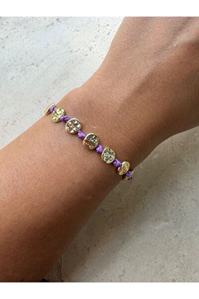 nesdesignn Gold Ezme Flake Purple Rope Bracelet
