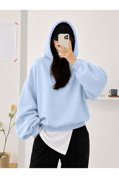 MOONBULL Kadın Kışlık 3 İplik Şardonlu Kapüşonlu Sweatshirt