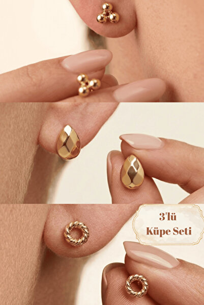 Elika Silver Gold Color Modern Themed Minimal 3-Piece Earring Set