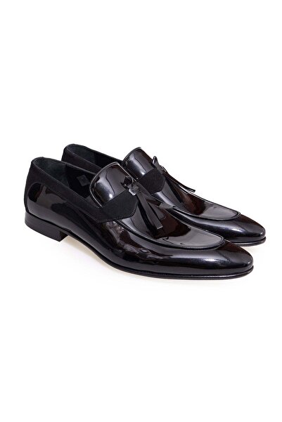 FRANCO CALVANI Black Color Laceless Genuine Leather Men's Shoes