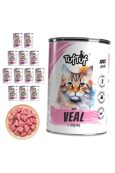 Tuf Tuf TufTuf hrană umedă completă pentru pisici cu vițel, Pate, cutie 12x400g