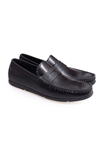FRANCO CALVANI Black Color Laceless Genuine Leather Men's Shoes