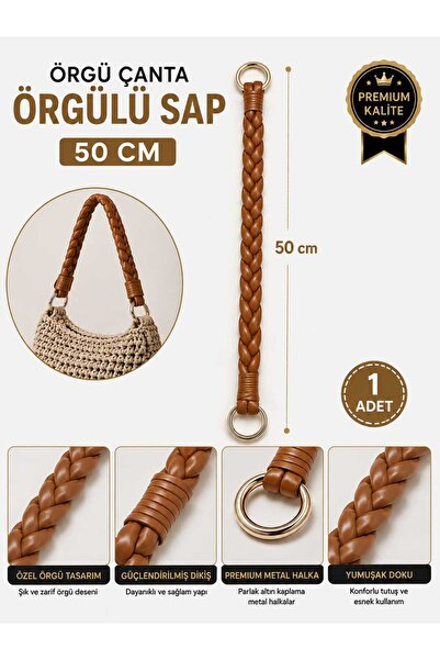 aurellen 50 Cm Örgülü Suni Deri Çanta Sapı Gold Halkalı Çanta Kulpu Örgü Çant...