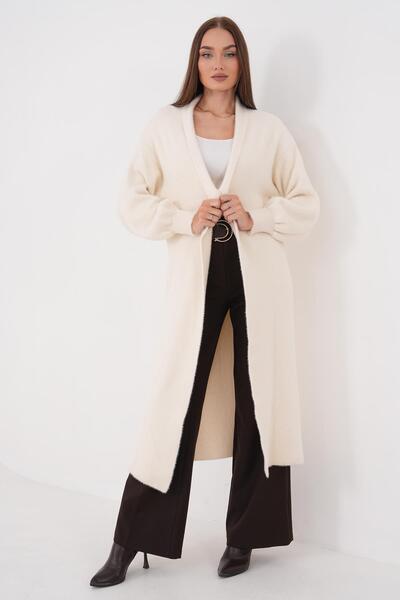 ŞİMAL Women's Bearded Knitwear Long Knitted Cardigan 265028