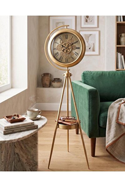 ROSSEV Matte Gold Wheel Tripod Stand Decorative Clock Lora