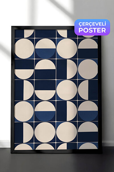Zestia Pictură murală cu model geometric în cadru negru, motive cerc și semil...