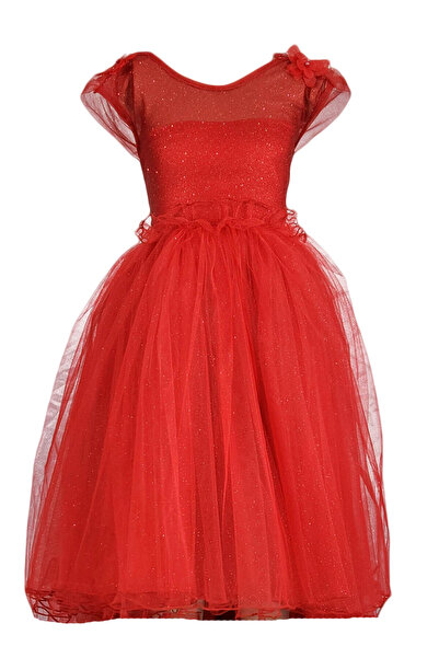 fantasialand Rochie eleganta cu trena, model Flori, culoare rosie