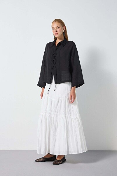 minaaise Women's Ecru Pieced Voile Gypsy Long Skirt 31207