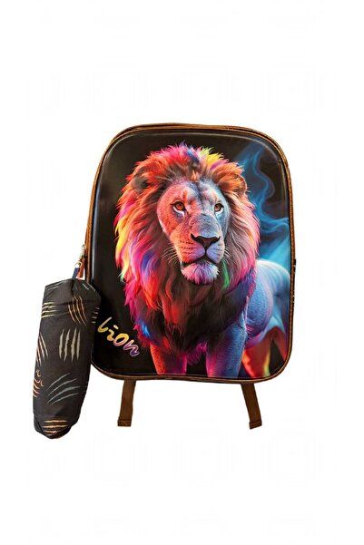 Generic Brand Ghiozdan Școlar 3D Lion Neon, Carcasă Rigidă, Ergonomic, Cu pen...