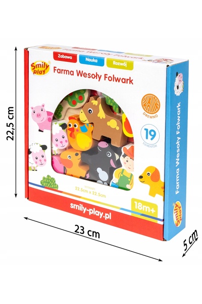 Smily Play CĂSUȚĂ DIN LEMN „FERMA” CU FIGURINE DE ANIMALE – JUCĂRIE EDUCAȚION...