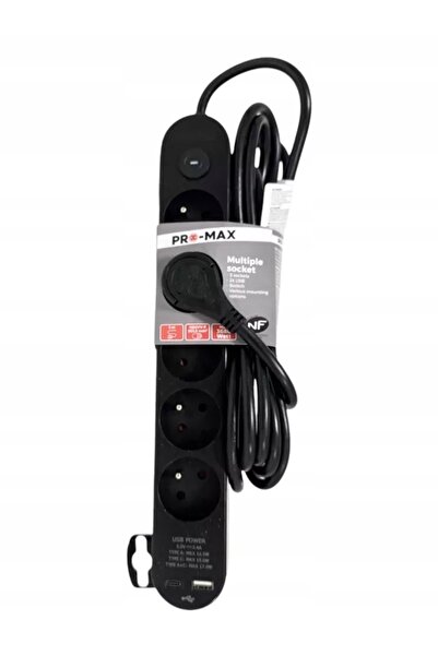 NO BRAND 135. Prelungitor cu 5 prize cu întrerupător, 3 m, negru