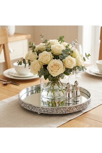 NO BRAND Tavă decorativă elegantă argintie de 26CM, suport pentru lumânări, c...