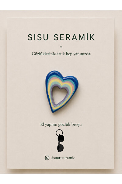 Sisu ceramic El yapımı kalp formlu seramik broşu