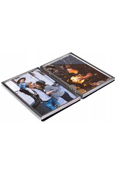NO BRAND Ramă dublă pentru două fotografii 15x20, metalică argintie, format p...
