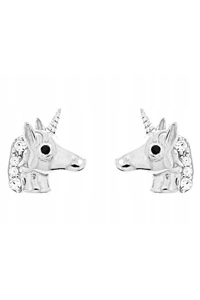 NO BRAND Cercei unicorn din argint cu zirconiu, tip știft, mici, pentru fetiță.