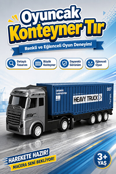 ALL FAST Oyuncak Konteyner Tır Gri Çekici Mavi Konteyner Dorseli Detaylı Büyü...