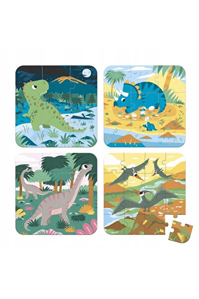 NO BRAND Janod: puzzle progresiv Dinozauri 4 puzzle-uri 3+