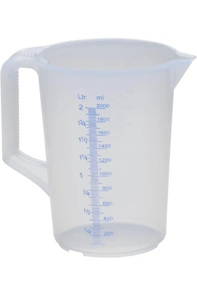 NO BRAND Cana gradată de 2000ml, PP, cu două scale și mâner închis, transparentă