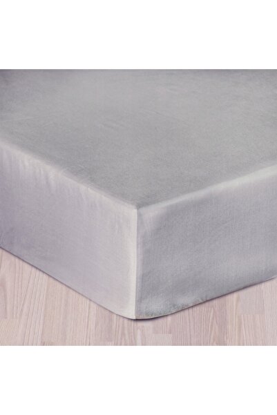 NO BRAND Cearșaf de pat din bumbac cu elastic 120x200 satin neted gri-cenușiu