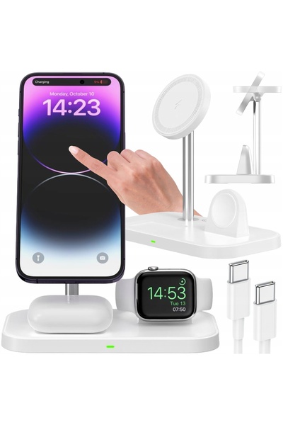 NO BRAND Încărcător wireless Qi Mag Safe 15W cu inducție 3 în 1 pentru iPhone...