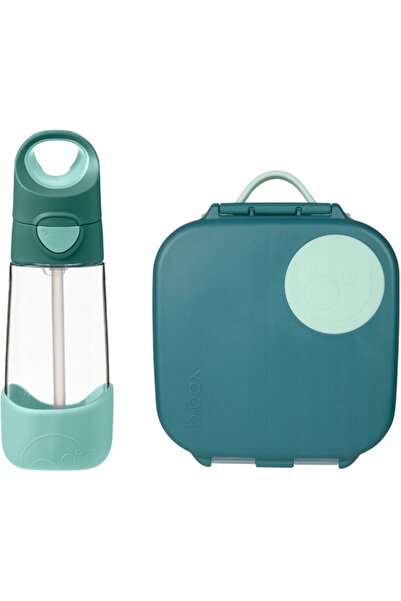 b.box Set cutie de prânz + Sticlă Tritan cu pai 450 ml, Pădurea de Smarald