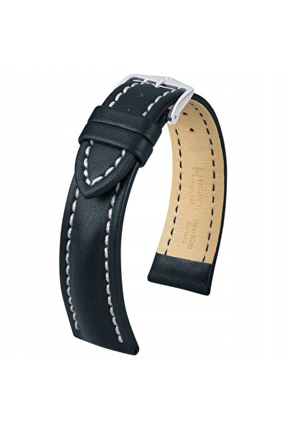 NO BRAND HIRSCH Heavy Calf L - 22 mm - NEGRU - Curea de ceas din piele