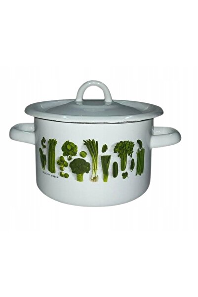 NO BRAND OALĂ EMAILATĂ CU CAPAC PENTRU LEGUME, EMAIL VERDE, 2L, 16CM, NET-POL