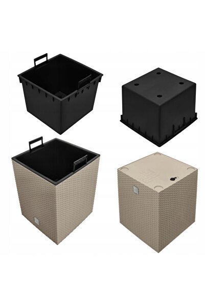 NO BRAND Ghiveci de grădină din ratan 26x26 cm cu inserție pentru flori de te...