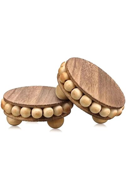 Arabest 2-Pack Beaded Wood Pedestal Stands,Round Wooden Display Risers,Farmho...