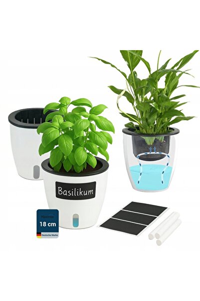 NO BRAND SET DE TREI GHIVECE CU SISTEM DE AUTO-UDARE Ø18CM PLASTIC ALB