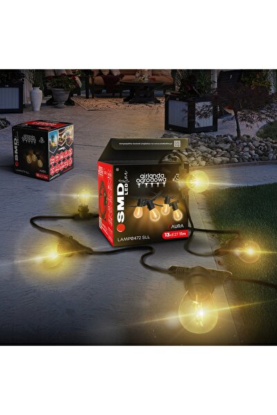 NO BRAND Ghirlandă luminoasă de grădină 10m 13x Bec LED E27 + Cablu impermeabil