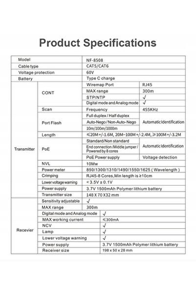 NO BRAND Contor de putere optică, tester de cabluri LCD RJ 11 RJ 45 NOYAFA NF...