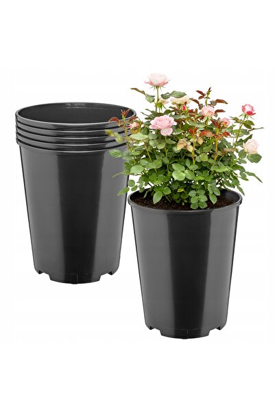 NO BRAND 5x Ghiveci din plastic rotund, Ø 22 cm, 7 l, negru, Garronda
