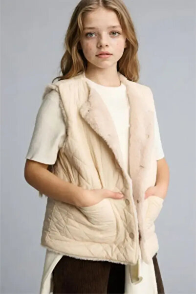 DeFacto Double-Sided Plush Pocketed Beige Vest for Girls A2438A823Au