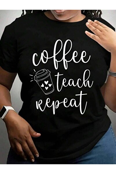 k222 تي شيرت بطباعة جرافيكية سوداء بتصميم "Teach Repeat Cute Costume Teacher ...