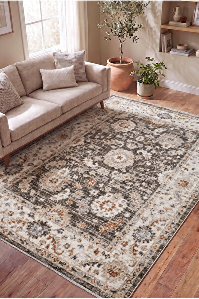 SERENZA HOME LİVİNG Vintage Yeşil Bordürlü Eskitme Bambu Polyester Pamuk Taba...