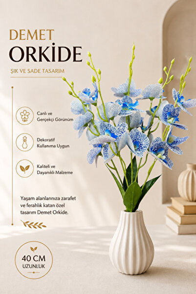 ÇİÇEKFABRİKA Dekoratif Yapay Orkide Demeti 40 cm – Gerçekçi Görünümlü Yapay Ç...