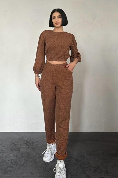 SEREMONİ BUTİK Brown Sweat and Trousers Tracksuit Set
