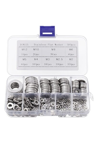 Belle Vous Set of 580 washers, stainless steel, 9 sizes M2–M12, storage box, ...