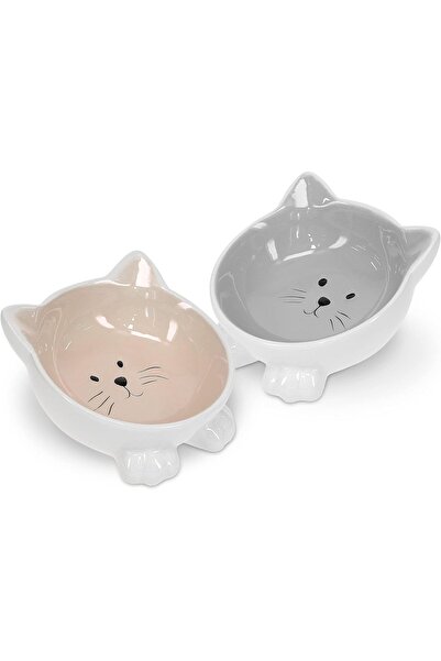 Navaris Cat Bowls with Ears Set of 2 - Σετ με 2 Μπολ Φαγητού και Νερού σε Σχή...